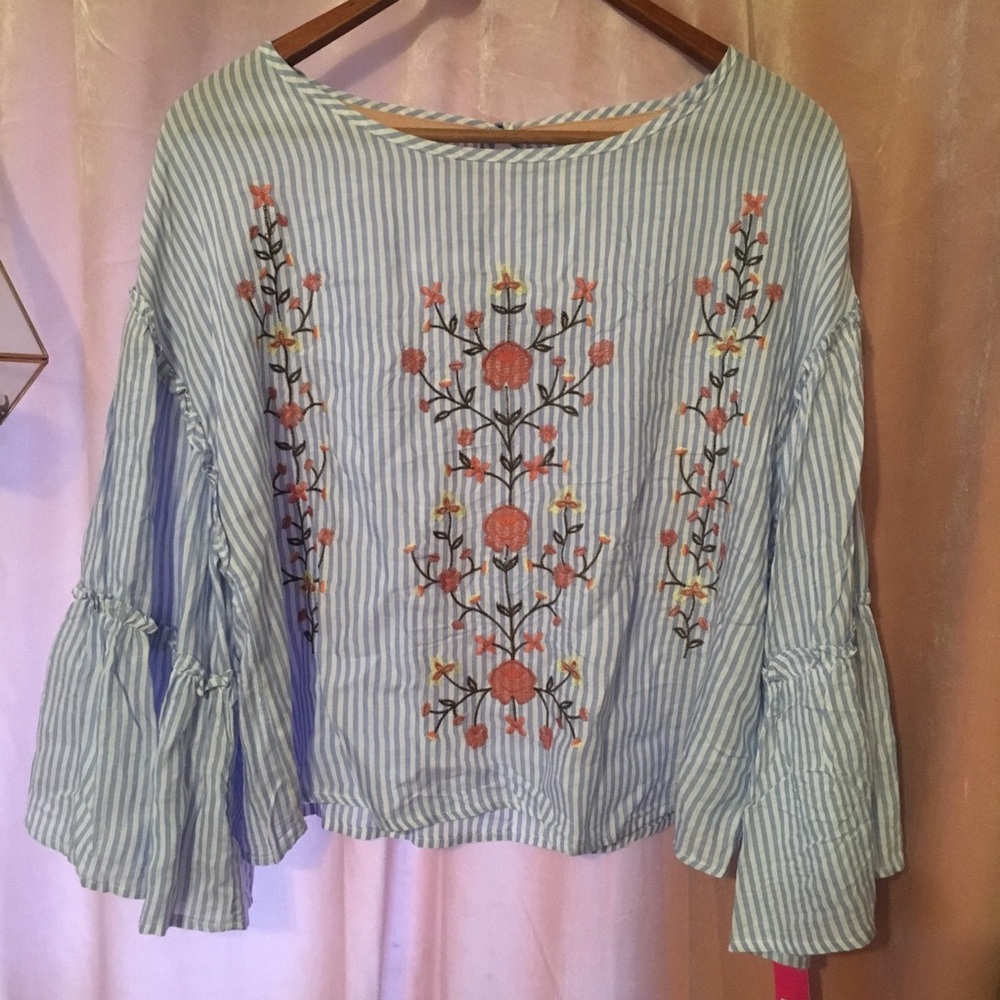 Stripe top with bell sleeves